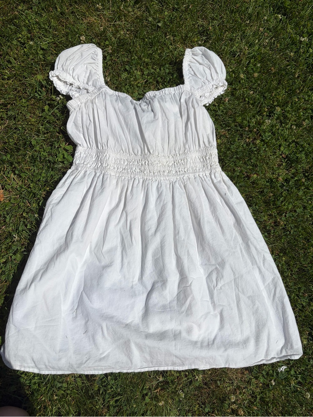 French Connection White Puff Sleeve Smocked-Waist Kids Dress